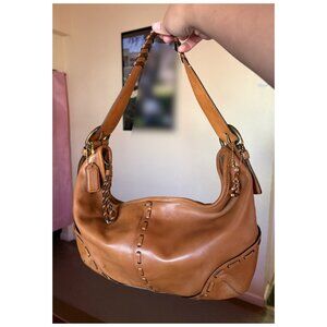 COACH Brown Leather Handbag with Whipstitch Detailing Style No. 9539